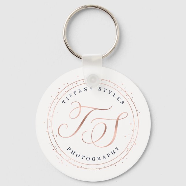 Tiffany Styles Navy Blue & Rose Gold Company Logo Schlüsselanhänger (Vorderseite)