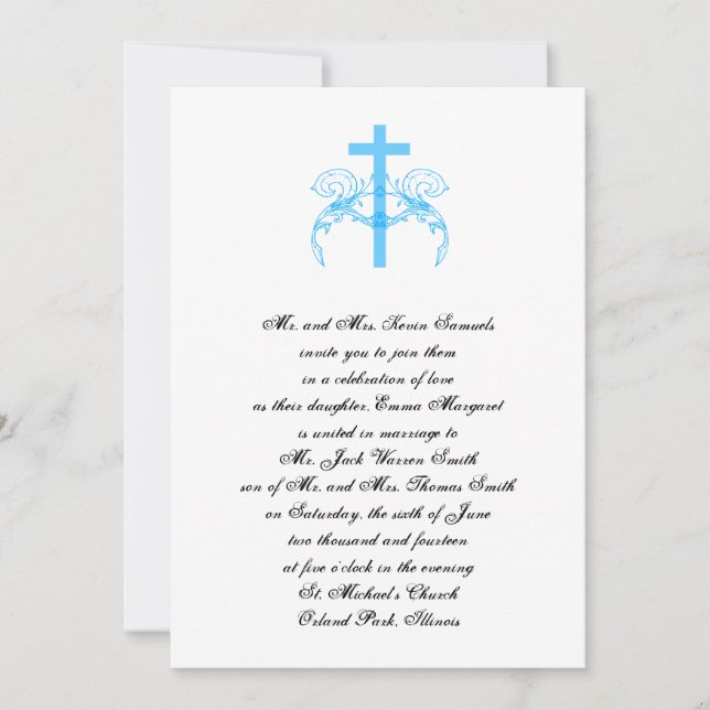 Tiffany Turquoise Cross Christlich Hochzeit Einlad Einladung (Vorderseite)