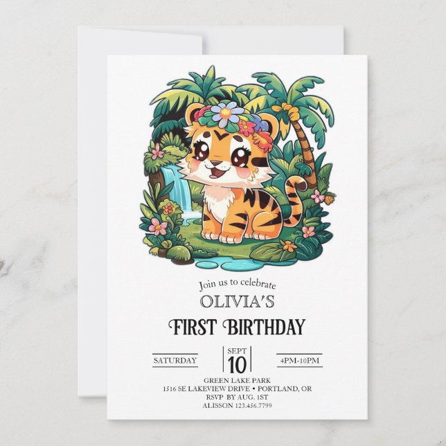 Tiger 1. Geburtstag digital Einladung (Vorderseite)