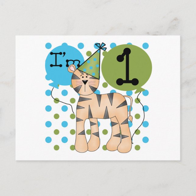 Tiger 1. Geburtstag T - Shirt und Geschenke Postkarte (Vorderseite)