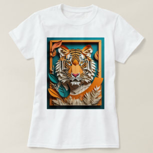 Tiger 3D Paper Art Design T - Shirt