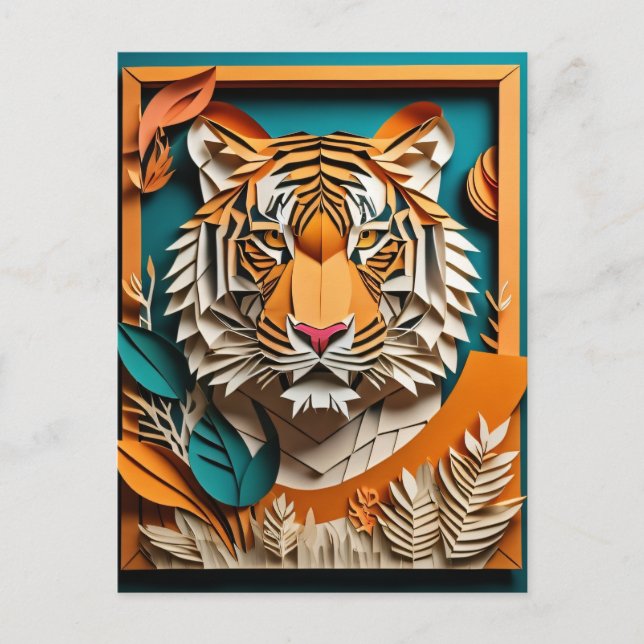 Tiger 3D Paper Art Design T - Shirt Postkarte (Vorderseite)