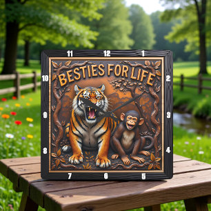 Tiger-Affen-Freunde Dschungel Quadratische Wanduhr