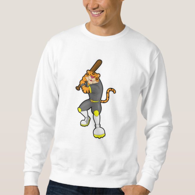 Tiger als Baseballspieler mit Baseballschläger Sweatshirt (Vorderseite)