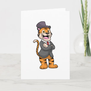 Tiger als Bräutigam mit Jacke & Hut Karte
