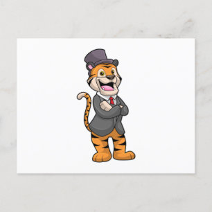 Tiger als Bräutigam mit Jacke & Hut Postkarte