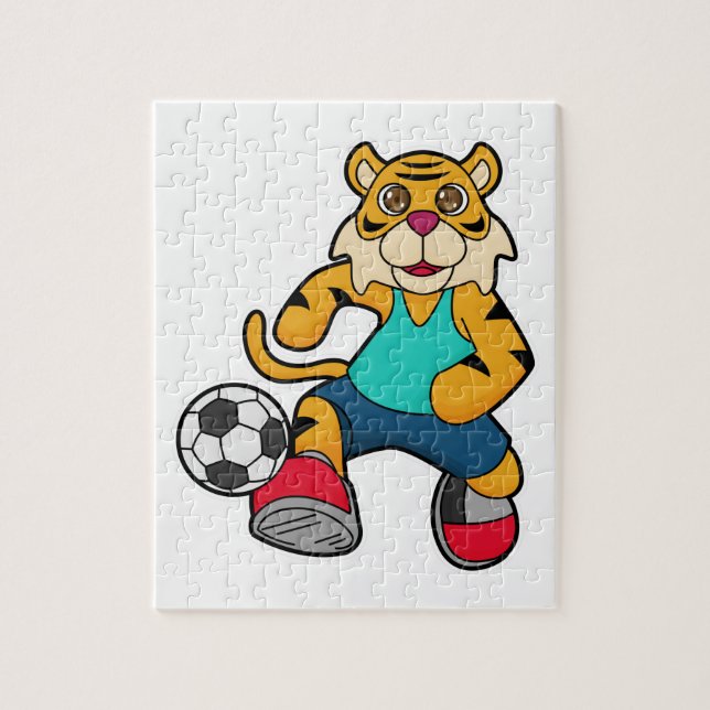 Tiger als Fußballspieler mit Fußball (Vertikal)