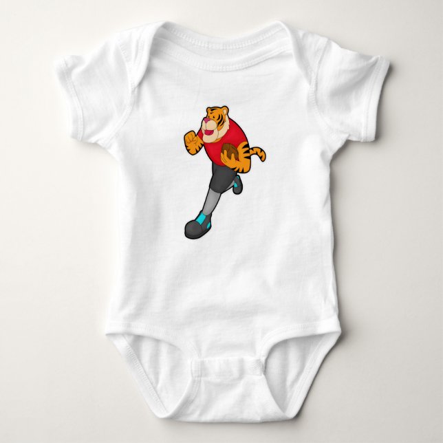 Tiger als Fußballspieler mit Fußball Baby Strampler (Vorderseite)