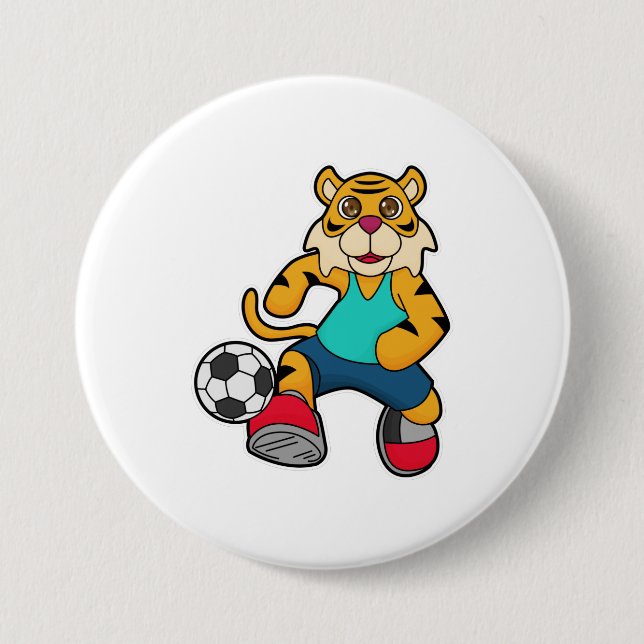 Tiger als Fußballspieler mit Fußball Button (Vorderseite)