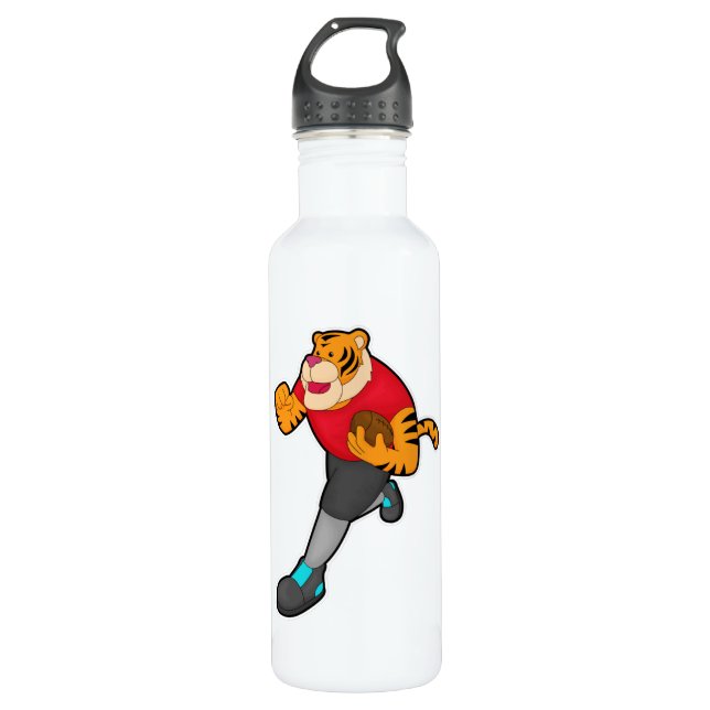 Tiger als Fußballspieler mit Fußball Edelstahlflasche (Vorderseite)