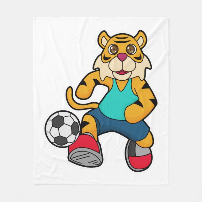 Tiger als Fußballspieler mit Fußball Fleecedecke (Vorderseite)