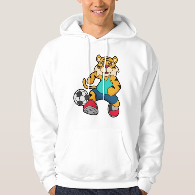Tiger als Fußballspieler mit Fußball Hoodie (Vorderseite)