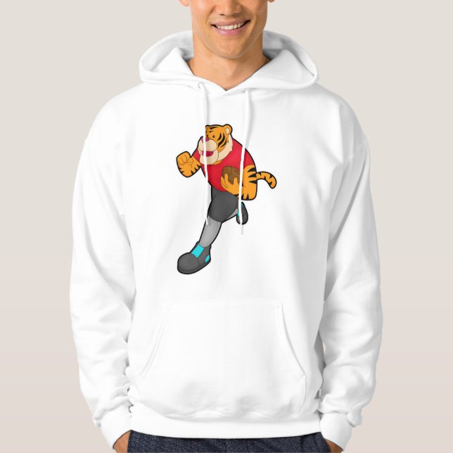Tiger als Fußballspieler mit Fußball Hoodie (Vorderseite)