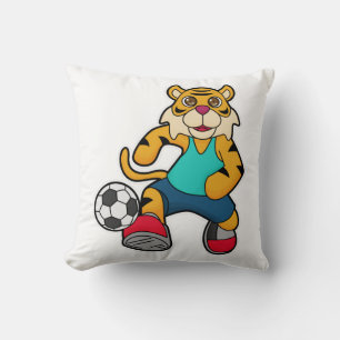 Tiger als Fußballspieler mit Fußball Kissen