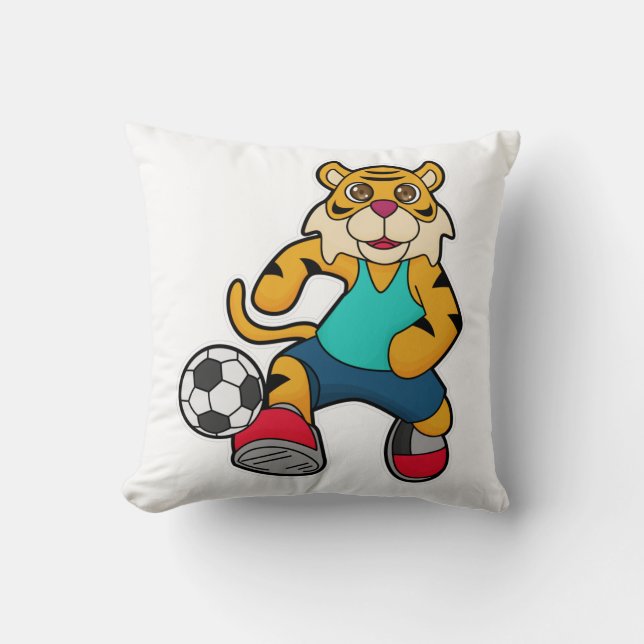 Tiger als Fußballspieler mit Fußball Kissen (Vorderseite)
