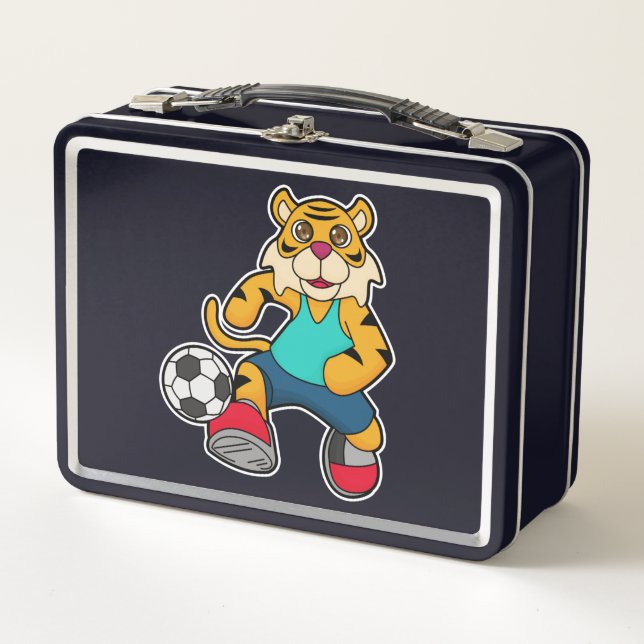 Tiger als Fußballspieler mit Fußball Metall Brotdose (Vorderseite)
