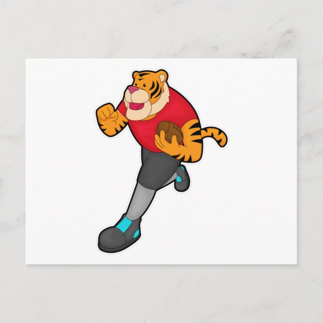 Tiger als Fußballspieler mit Fußball Postkarte (Vorderseite)