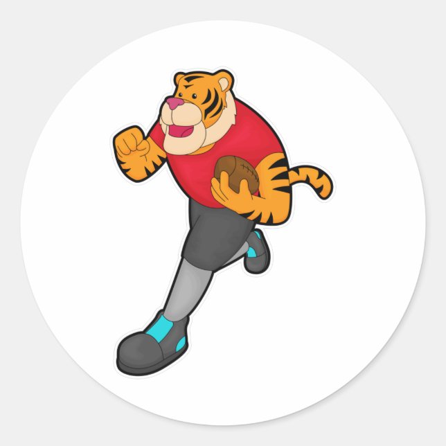 Tiger als Fußballspieler mit Fußball Runder Aufkleber (Vorderseite)