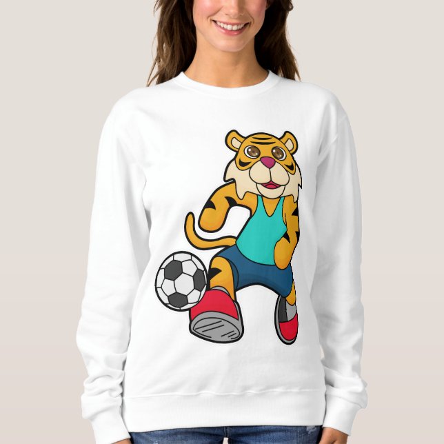 Tiger als Fußballspieler mit Fußball Sweatshirt (Vorderseite)