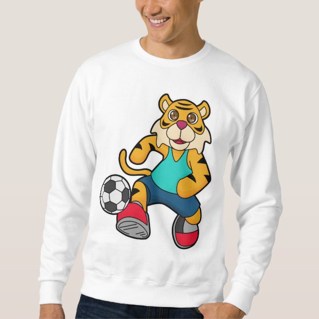 Tiger als Fußballspieler mit Fußball Sweatshirt (Vorderseite)