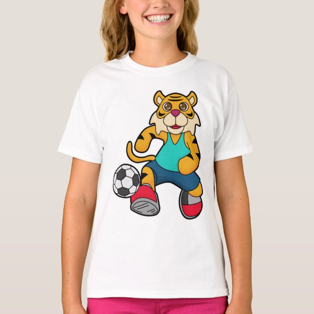 Tiger als Fußballspieler mit Fußball T-Shirt (Vorderseite)