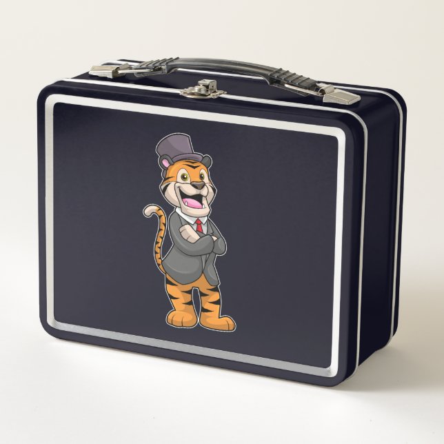Tiger als Groom mit Jacket & Hut Metall Brotdose (Vorderseite)