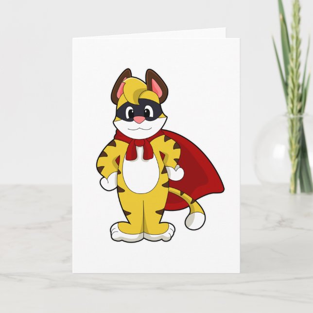 Tiger als Held mit Maske & Kap Karte (Vorderseite)