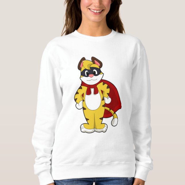 Tiger als Held mit Maske & Kap Sweatshirt (Vorderseite)