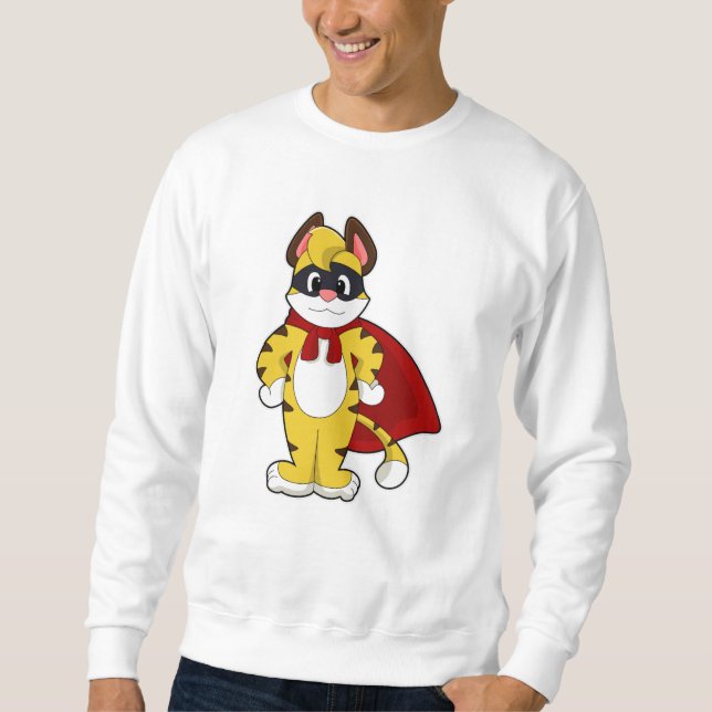 Tiger als Held mit Maske & Kap Sweatshirt (Vorderseite)