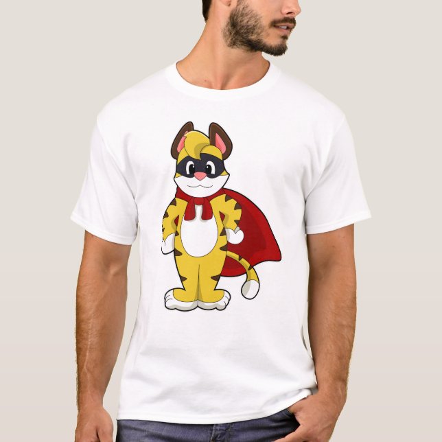 Tiger als Held mit Maske & Kap T-Shirt (Vorderseite)