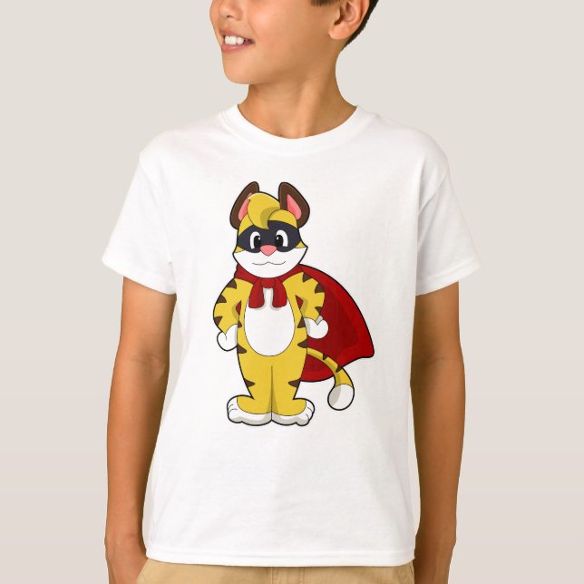 Tiger als Held mit Maske & Kap T-Shirt (Vorderseite)