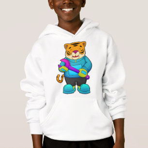 Tiger als Mechaniker mit Schlüssel Hoodie