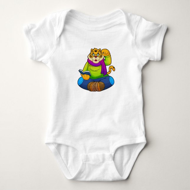Tiger als Nerd mit Buch Baby Strampler (Vorderseite)