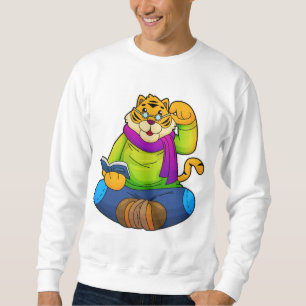 Tiger als Nerd mit Buch Sweatshirt