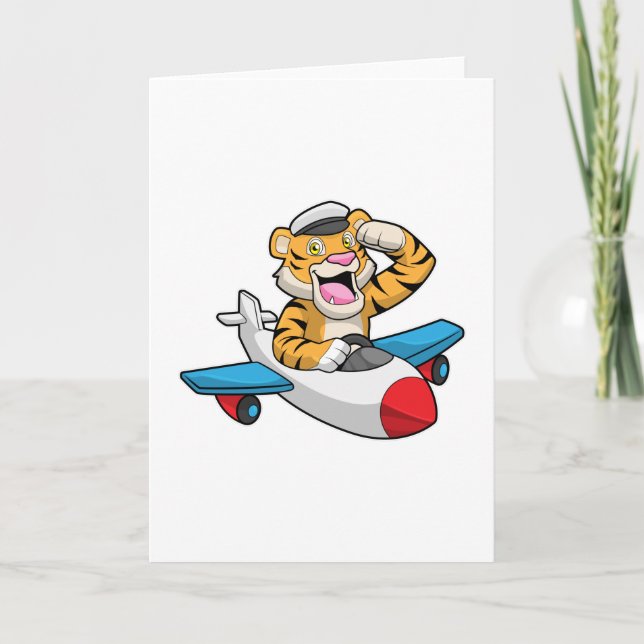 Tiger als Pilot in Flugzeuge Karte (Vorderseite)