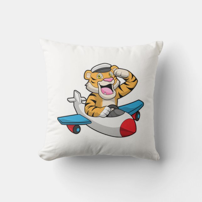 Tiger als Pilot in Flugzeuge Kissen (Vorderseite)