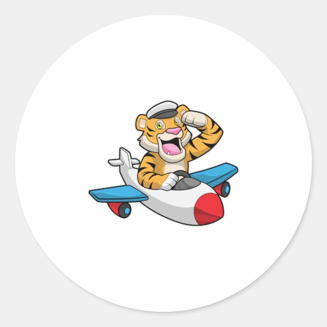 Tiger als Pilot in Flugzeuge Runder Aufkleber (Vorderseite)