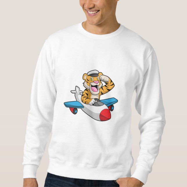 Tiger als Pilot in Flugzeuge Sweatshirt (Vorderseite)