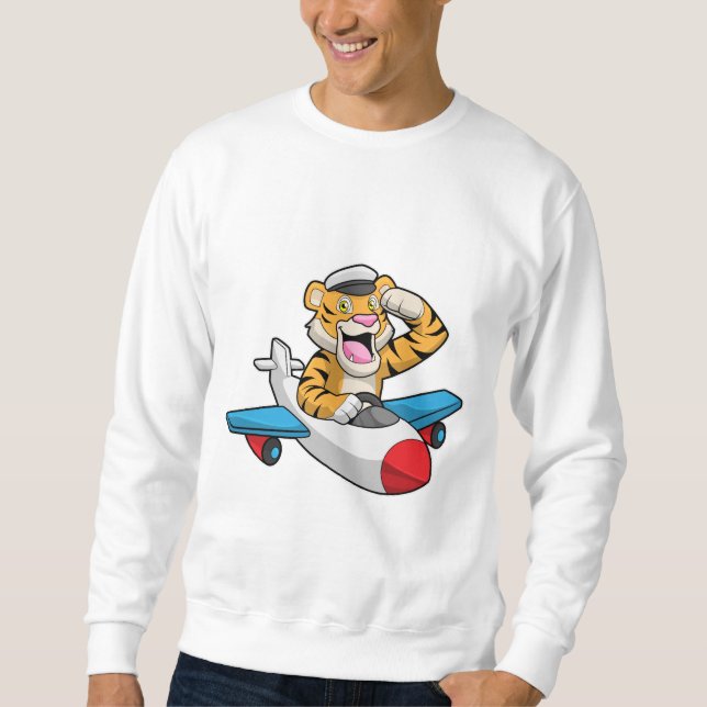 Tiger als Pilot in Flugzeuge Sweatshirt (Vorderseite)