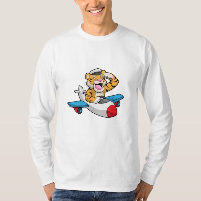 Tiger als Pilot in Flugzeuge T-Shirt (Vorderseite)