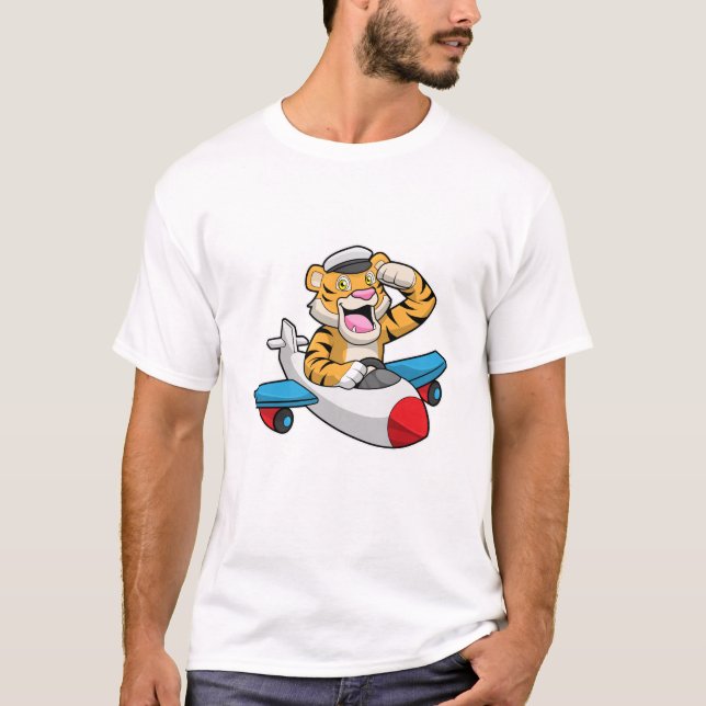 Tiger als Pilot in Flugzeuge T-Shirt (Vorderseite)