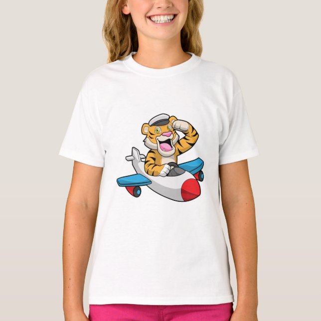 Tiger als Pilot in Flugzeuge T-Shirt (Vorderseite)