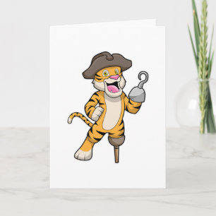 Tiger als Pirat mit Holzbein und Hakenhand Karte