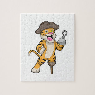 Tiger als Pirate mit Holzbein und Hooker Hand