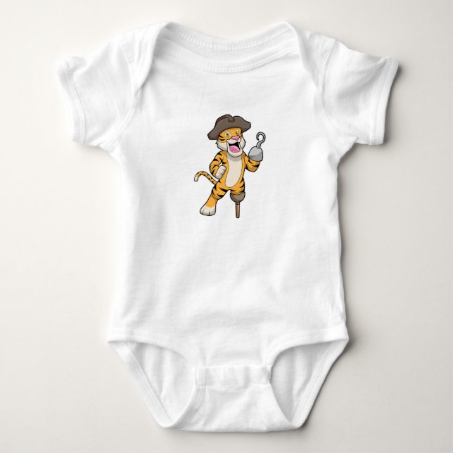 Tiger als Pirate mit Holzbein und Hooker Hand Baby Strampler (Vorderseite)