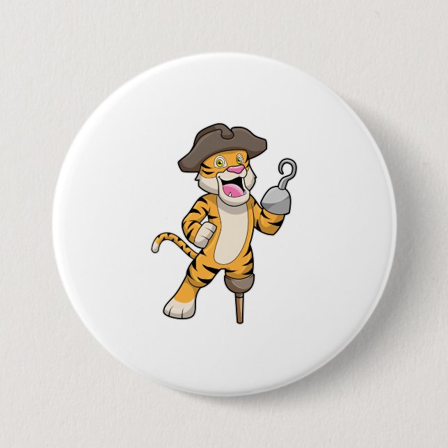 Tiger als Pirate mit Holzbein und Hooker Hand Button (Vorderseite)