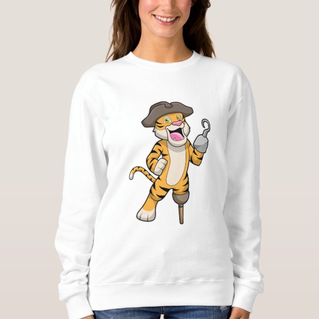 Tiger als Pirate mit Holzbein und Hooker Hand Sweatshirt (Vorderseite)