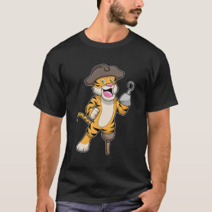 Tiger als Pirate mit Holzbein und Hooker Hand T-Shirt