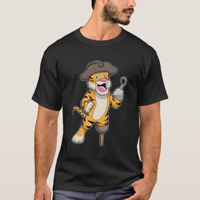 Tiger als Pirate mit Holzbein und Hooker Hand T-Shirt (Vorderseite)