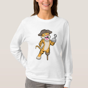 Tiger als Pirate mit Holzbein und Hooker Hand T-Shirt